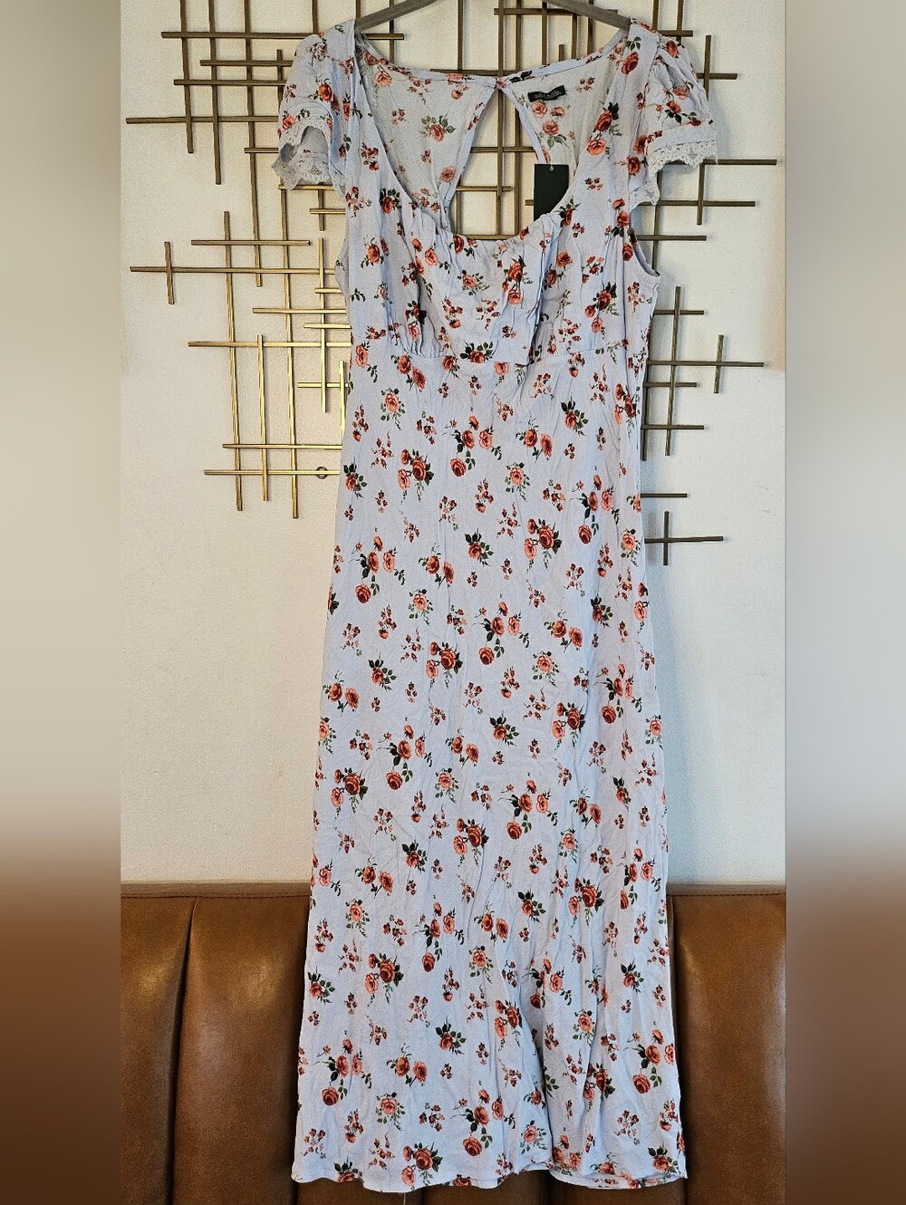 XL- Wild Fable- Light Blue & Rose Pattern Dress- NWT